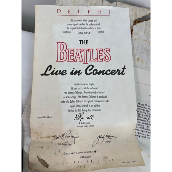 The Beatles Limited Edition Collector's Plate "Live In Concert" By Delphi - Picture 5 of 7